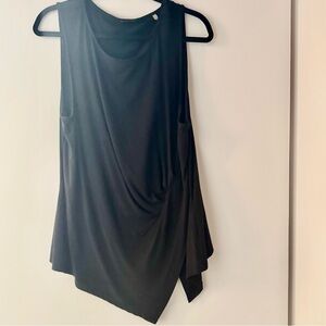 Sleeveless Side Gathered Draped Black Viscose Top Size XL